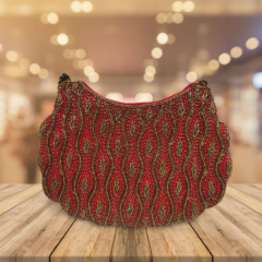 Embroidered B Purse Red Leaf