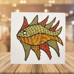 Painting Gond Art Fish Square 9x9