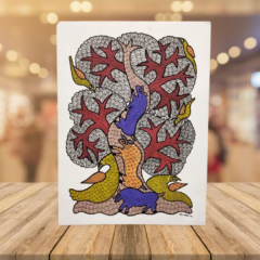 Painting Gond Art Tree & Cow 10x14