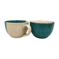 Khurja Pottery Soup Cup Blu Clr with White Set Of 2