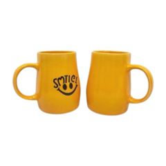 Khurja Pottery Milk Mug Chimni Wt Yellow Clr Set Of 2