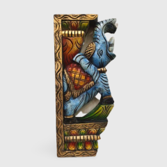 Wall Décor Bracket Wood Carving Elephant Upper Trunk Blue 8" x 18"