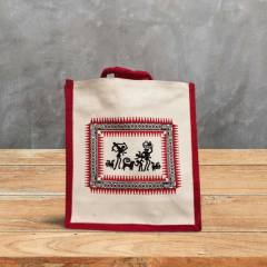Carry Bag Jute Painting Red