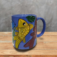 Coffee Mug Pattachitra Painting Fish Purple