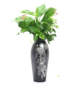 Black Pottery Flower Vase Oval Shape