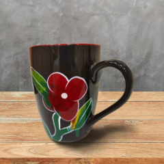 Coffee Mug Pattachitra Painting Flower Black Red