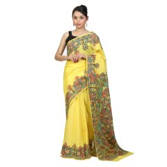 Saree Cotton Silk Madhubani Beige Colour Image 1
