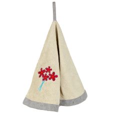 Hand Towel Cotton off White & Red Flower 