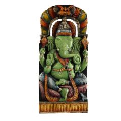 Idol Ganesha Wood Carving Painted (2 Feet)
