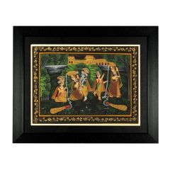Miniature Painting Radha Krishna Silk With Frame 10*14" village