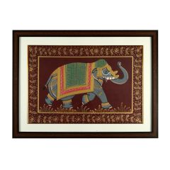 Miniature painting ELEPHANT ON SILK WITH FRAME Image 1