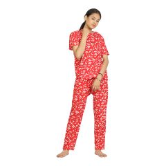 NIGHT SUIT RED WITH WHITE FLOWER XL