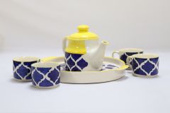 Khurja Pottery Murli Mug Tea Set Yellow + Blu Clr Big