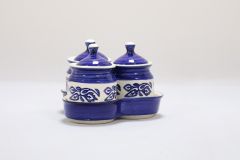 Khurja Pottery Jar + Tray  Blu Clr 3+1