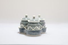 Khurja Pottery Jar + Tray  Gray Clr 3+1