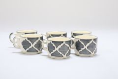Khurja Pottery Cup Gray Clr Rnd Shape 6 Pc Big Set