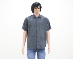 Cotton Shirt Half Sleeves (Fine Line, Dark Grey)