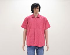 Cotton Shirt Half Sleeves (Fine Line, Dark Red)