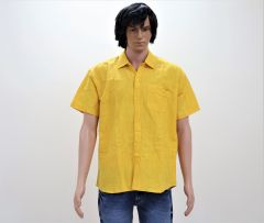 Cotton Shirt Half Sleeves (Fine Line, Dark Yellow)