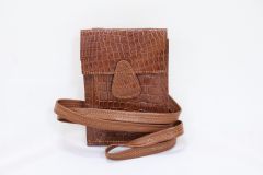 Leather Sling Bags Crocodile Brown