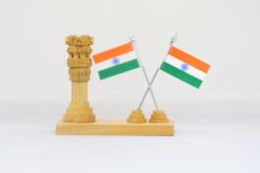 Wooden Ashok Stambh with Double National Flag Type 10 (Natural 8)
