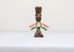 Wooden Ashok Stambh with Clock and Double Flag Type 20 (Dark Brown)