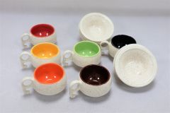 Khurja Pottery Cup Plate  White Cup With Bowl 6+6 Pc