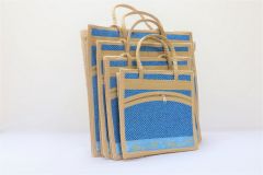 Jute Bag Combo Zipper Pack Set Of 4 Pc Sky Blue