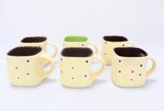 Khurja Pottery Cup Multi Color Square Shape 6 Pc Set