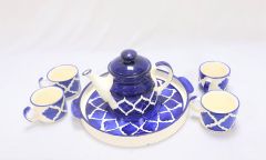 Khurja Pottery Murli Mug Tea Set White & Blue Color Big 2