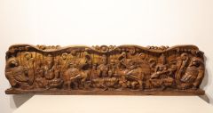 Wall Décor Wood Carving Ganesha Laxmi Saraswati Panel Horizontal Antique (4 Feet)