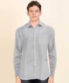 Cotton Shirt Full Sleeve Fine Line (Grey)