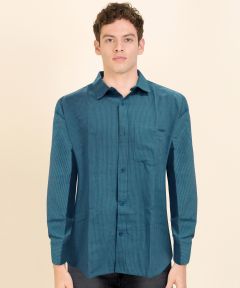 Cotton Shirt Full Sleeve Fine Line (Pine Green)