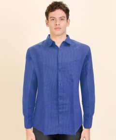 Cotton Shirt Full Sleeve Fine Line (Navy Blue.)