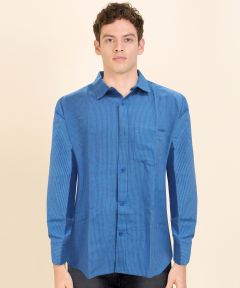 Cotton Shirt Full Sleeve Fine Line (Blue)