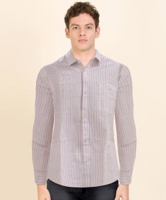 Cotton Shirt Full Sleeve Fine Line (Orange & Purple)